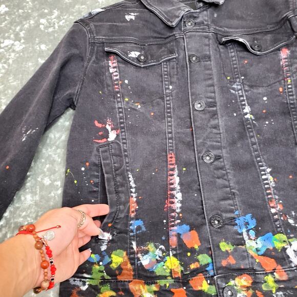 Kloud 9 Denim Black Men's Jacket Paint Splatter Design Size: S - Picture 3 of 6